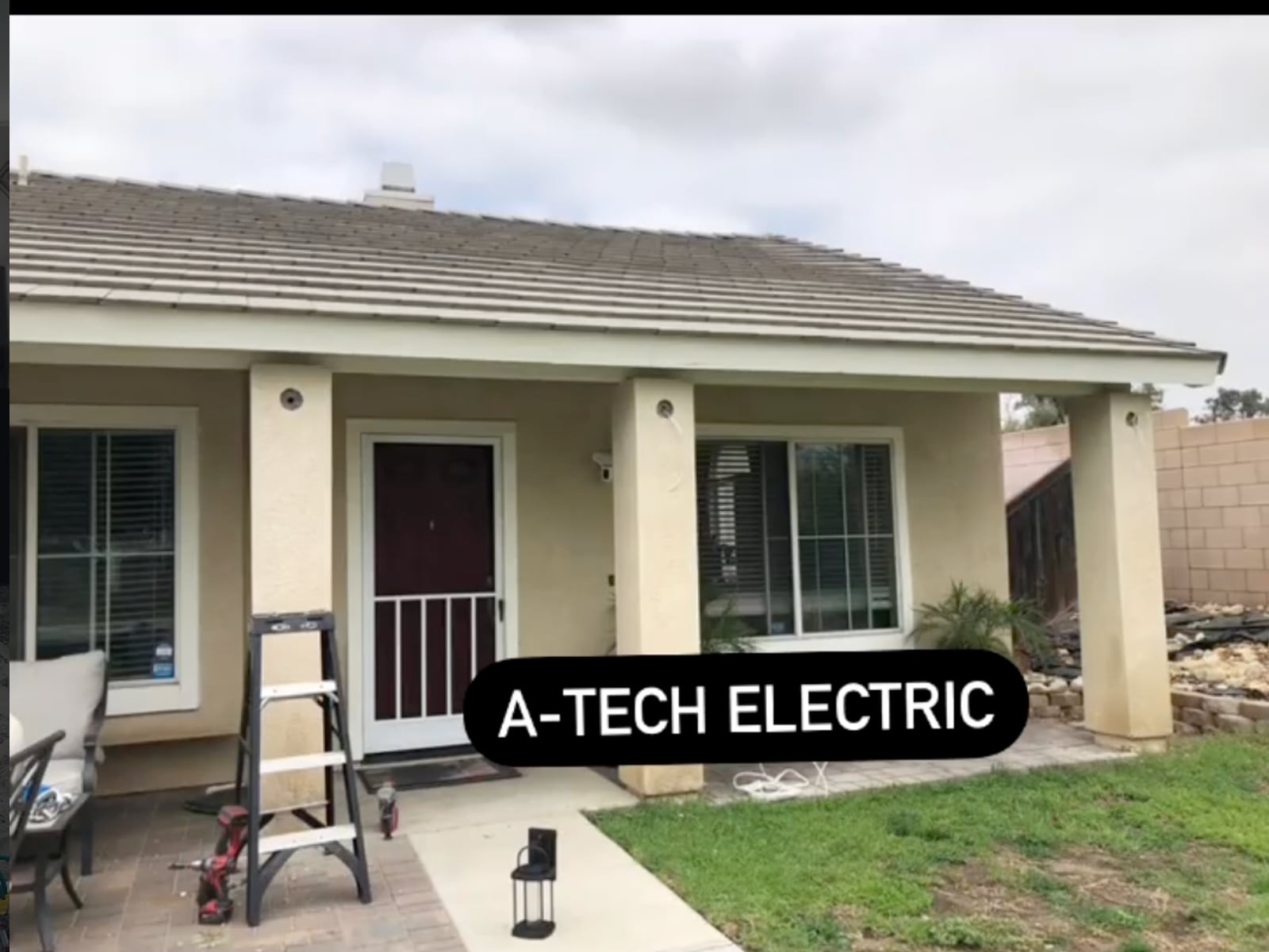 Covered residential patio in Orange County, California before A-Tech Electric installed three exterior light fixtures.