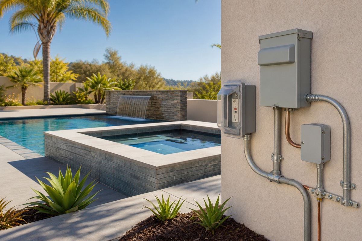 Pool and spa electrical disconnect with weatherproof GFCI equipment